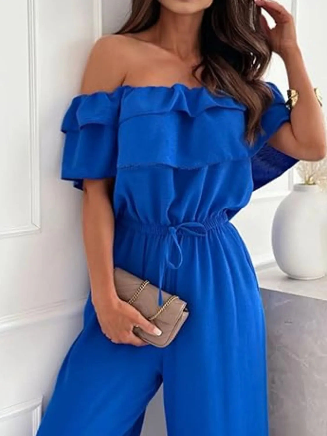 Off-Shoulder Ruffled Wide Leg Jumpsuit