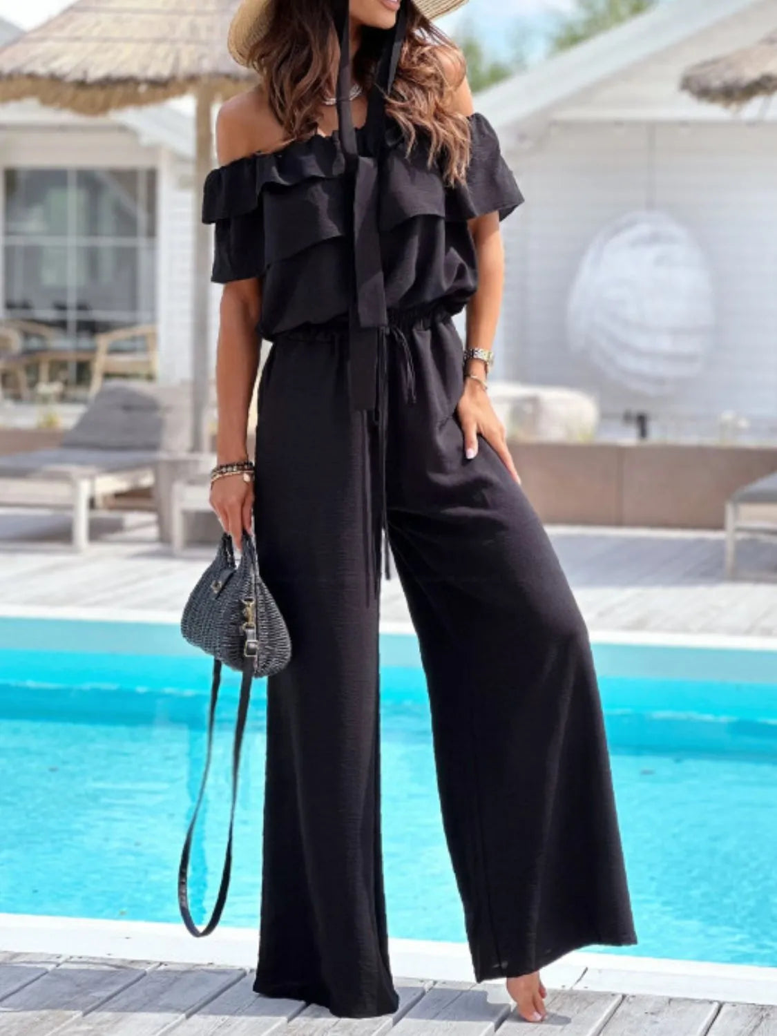Off-Shoulder Ruffled Wide Leg Jumpsuit
