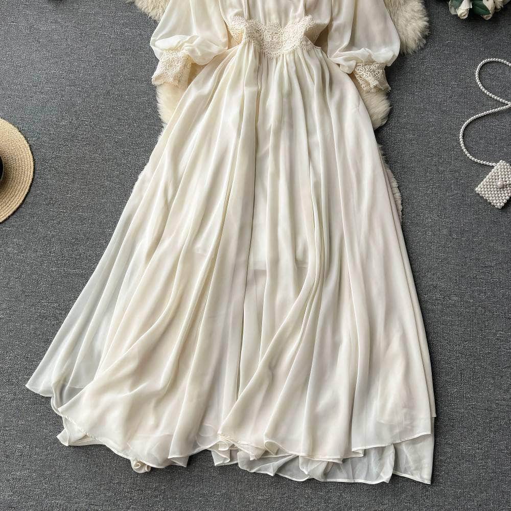 Off-Shoulder Scalloped Lace-Trimmed Maxi Dress