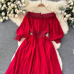 Off-Shoulder Scalloped Lace-Trimmed Maxi Dress