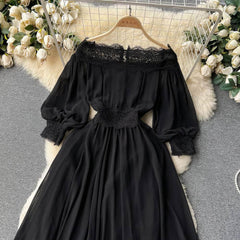 Off-Shoulder Scalloped Lace-Trimmed Maxi Dress