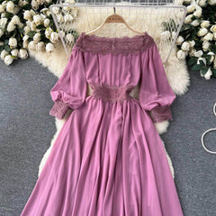 Off-Shoulder Scalloped Lace-Trimmed Maxi Dress