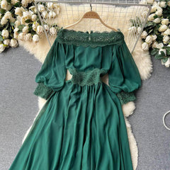 Off-Shoulder Scalloped Lace-Trimmed Maxi Dress
