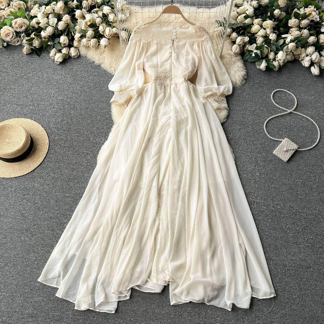 Off-Shoulder Scalloped Lace-Trimmed Maxi Dress