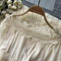 Off-Shoulder Scalloped Lace-Trimmed Maxi Dress