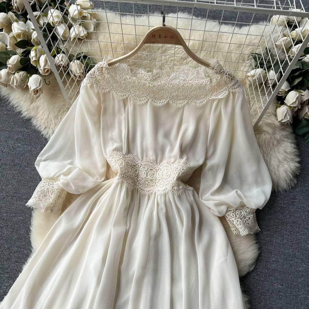 Off-Shoulder Scalloped Lace-Trimmed Maxi Dress