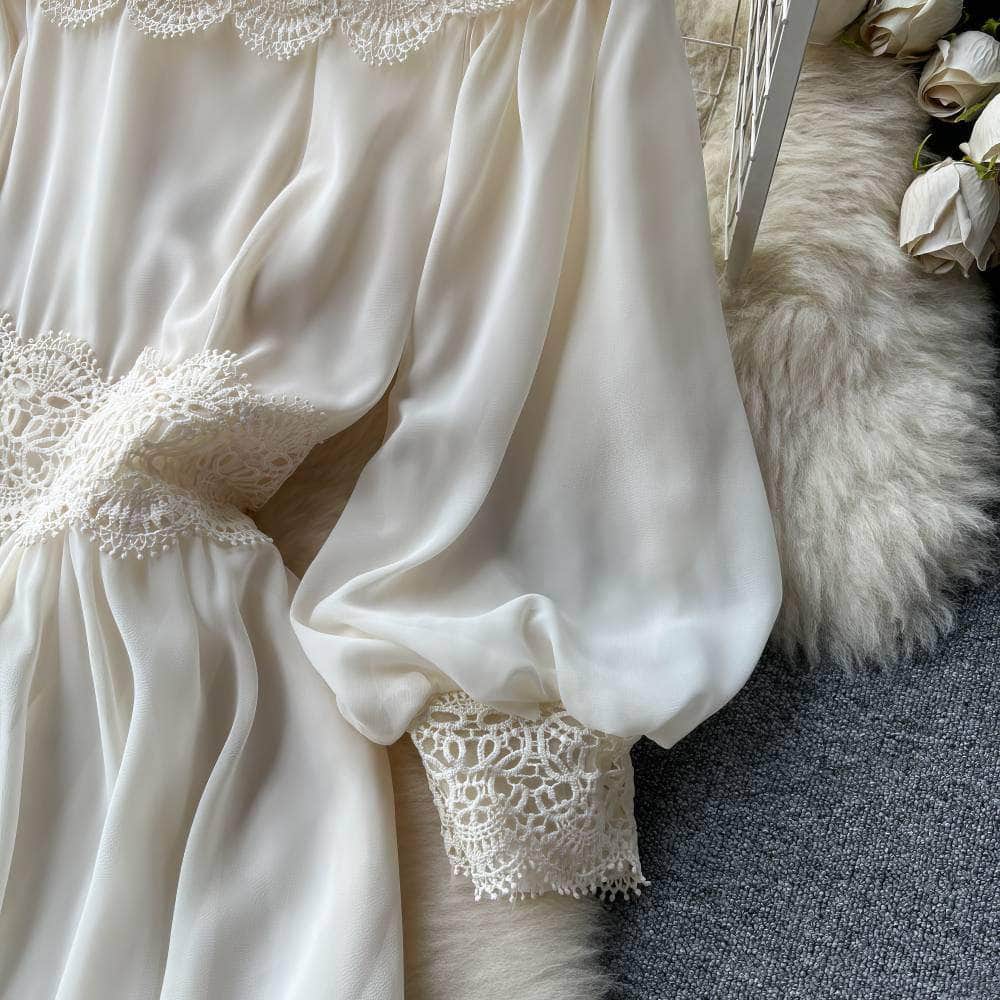 Off-Shoulder Scalloped Lace-Trimmed Maxi Dress