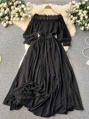 Off-Shoulder Scalloped Lace-Trimmed Maxi Dress MAX SIZE / Black