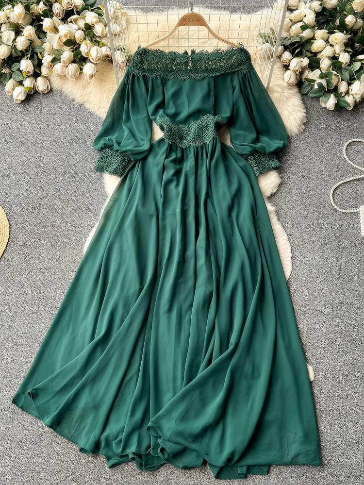 Off-Shoulder Scalloped Lace-Trimmed Maxi Dress MAX SIZE / Green