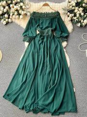 Off-Shoulder Scalloped Lace-Trimmed Maxi Dress MAX SIZE / Green