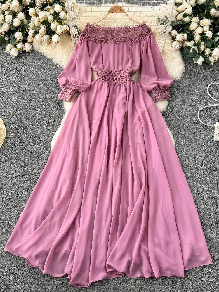 Off-Shoulder Scalloped Lace-Trimmed Maxi Dress MAX SIZE / PaleVioletRed