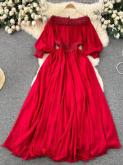 Off-Shoulder Scalloped Lace-Trimmed Maxi Dress MAX SIZE / Red