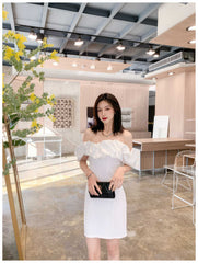 Off-Shoulder Short Sleeve Frill Mini Dress