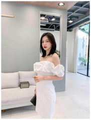 Off-Shoulder Short Sleeve Frill Mini Dress