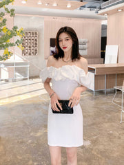 Off-Shoulder Short Sleeve Frill Mini Dress