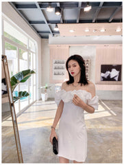 Off-Shoulder Short Sleeve Frill Mini Dress