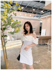Off-Shoulder Short Sleeve Frill Mini Dress