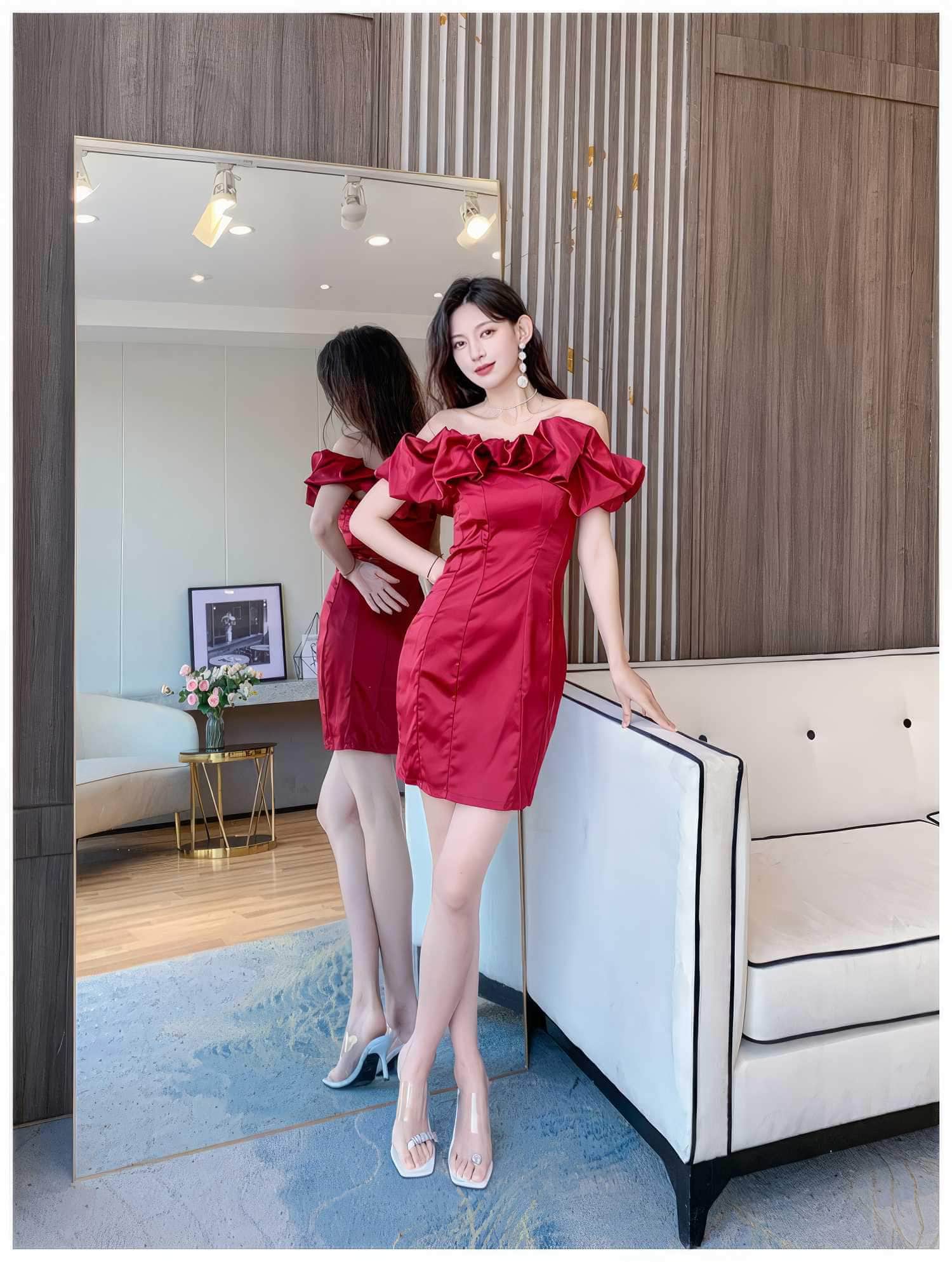 Off-Shoulder Short Sleeve Frill Mini Dress