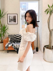 Off-Shoulder Short Sleeve Frill Mini Dress