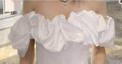 Off-Shoulder Short Sleeve Frill Mini Dress