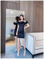 Off-Shoulder Short Sleeve Frill Mini Dress