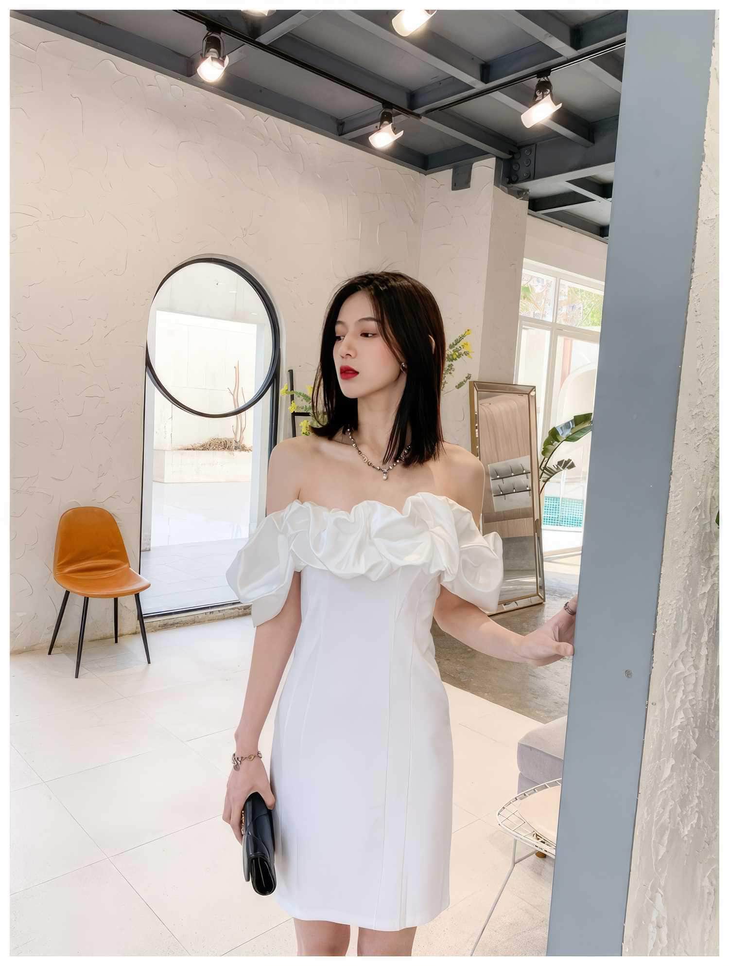 Off-Shoulder Short Sleeve Frill Mini Dress