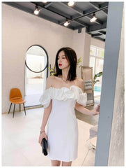 Off-Shoulder Short Sleeve Frill Mini Dress