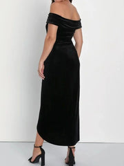 Off-Shoulder Wrap Dress with Side Slit