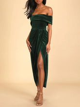 Off-Shoulder Wrap Dress with Side Slit Dark Green / S