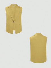 One Button Sleeveless Top and Pants Set