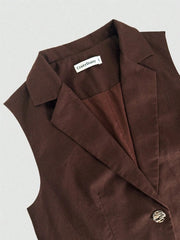 One Button Sleeveless Top and Pants Set