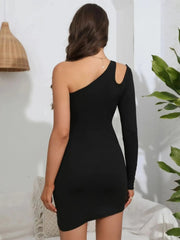 One Shoulder Asymmetric Cutout Bodycon Dress