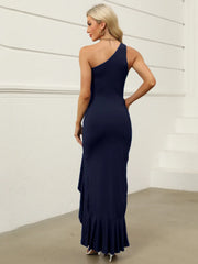 One-Shoulder Asymmetric Maxi Dress with Twist Detail