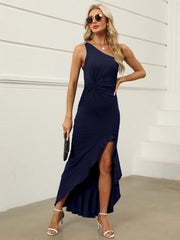 One-Shoulder Asymmetric Maxi Dress with Twist Detail Dark Navy / S