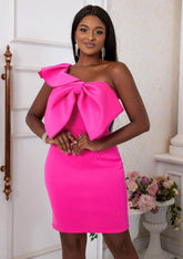 One Shoulder Big Bow Detail Mini Dress