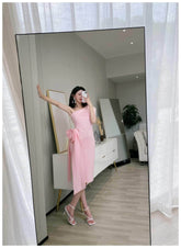 One-Shoulder Bow Detail Column Dress M / Pink