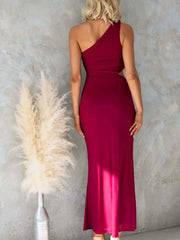 One-Shoulder Cutout Bodycon Maxi Dress