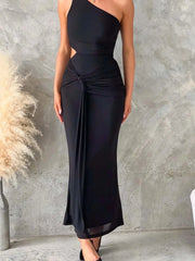 One-Shoulder Cutout Bodycon Maxi Dress