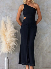One-Shoulder Cutout Bodycon Maxi Dress