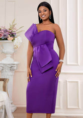 One Shoulder Large Bow Detail Bodycon Dress US 4-6 / Purple