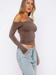 One Shoulder Long Sleeve Crop T-Shirt