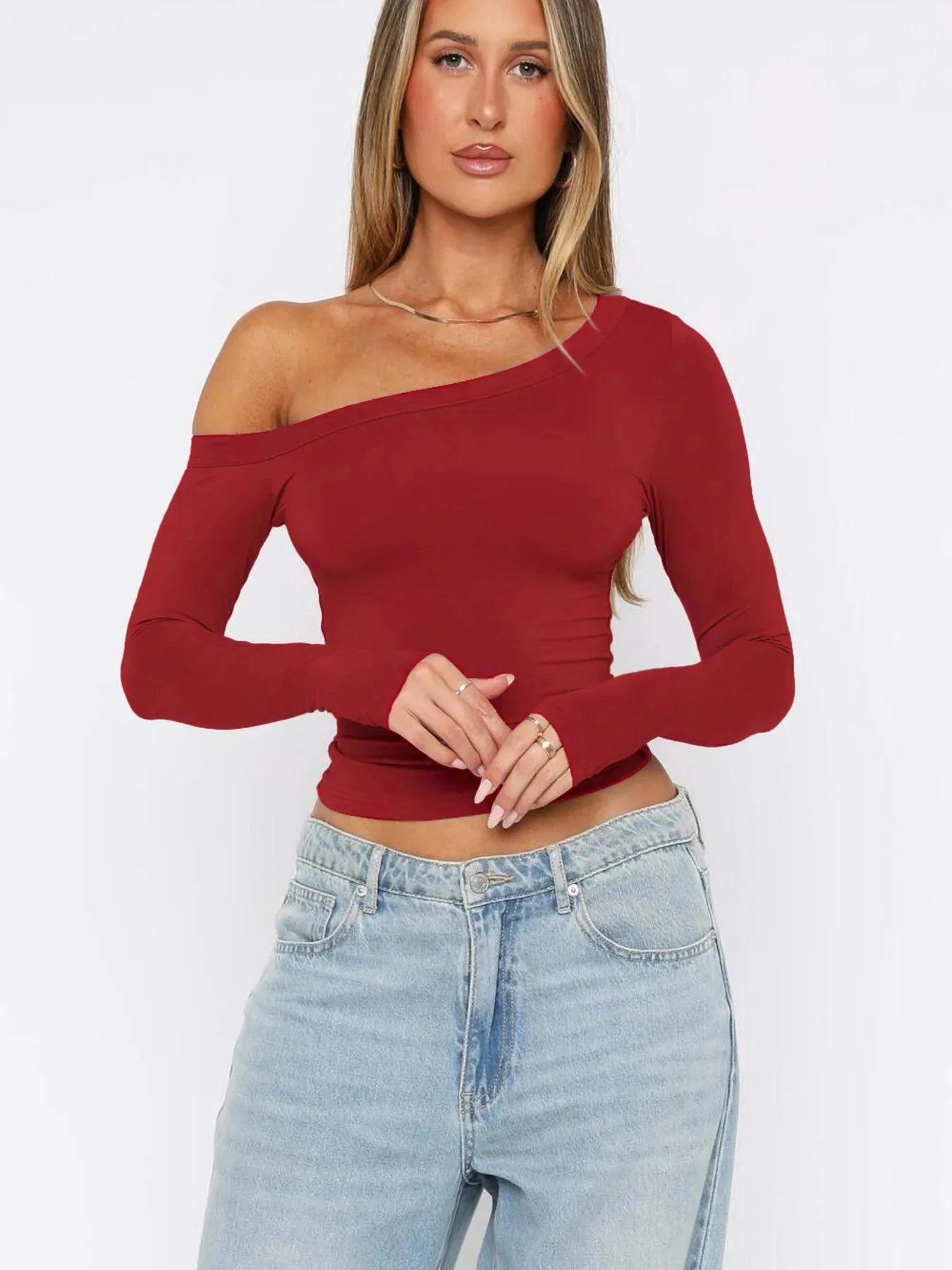 One Shoulder Long Sleeve Crop T-Shirt