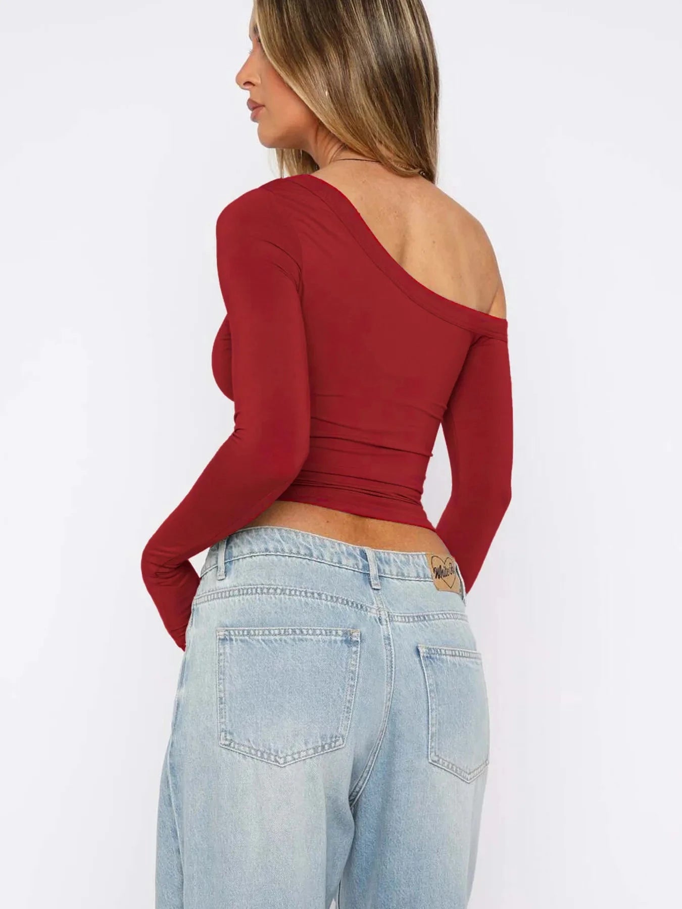 One Shoulder Long Sleeve Crop T-Shirt
