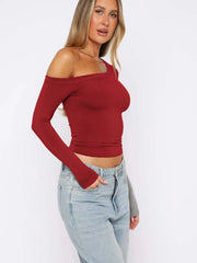 One Shoulder Long Sleeve Crop T-Shirt