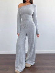 One-Shoulder Long Sleeve Top and Pants Set