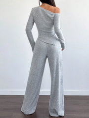 One-Shoulder Long Sleeve Top and Pants Set