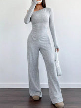One-Shoulder Long Sleeve Top and Pants Set Light Gray / S