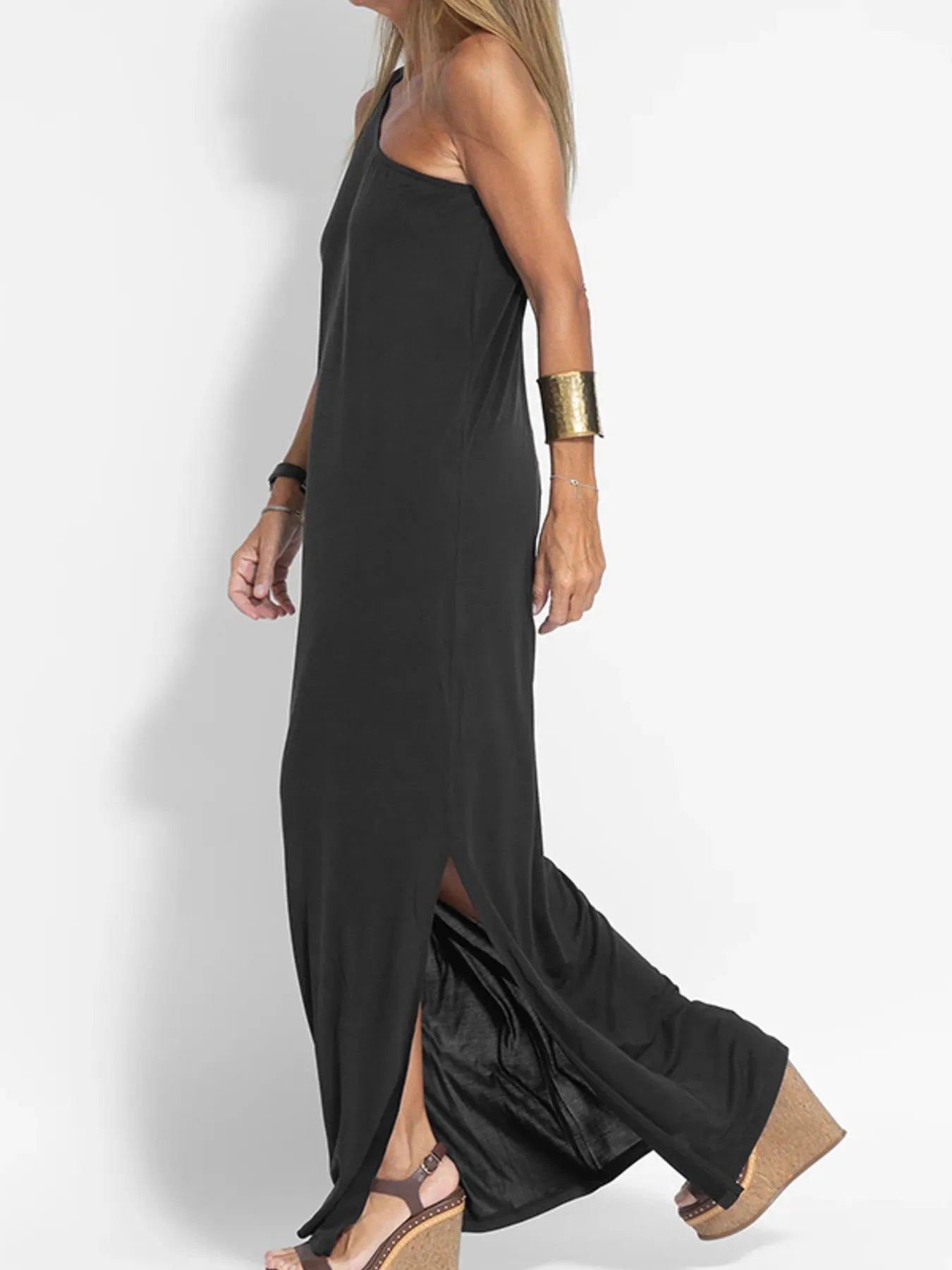 One-Shoulder Maxi Dress with Side Slit