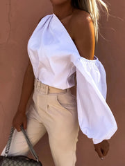 One Shoulder Puff Sleeve Blouse