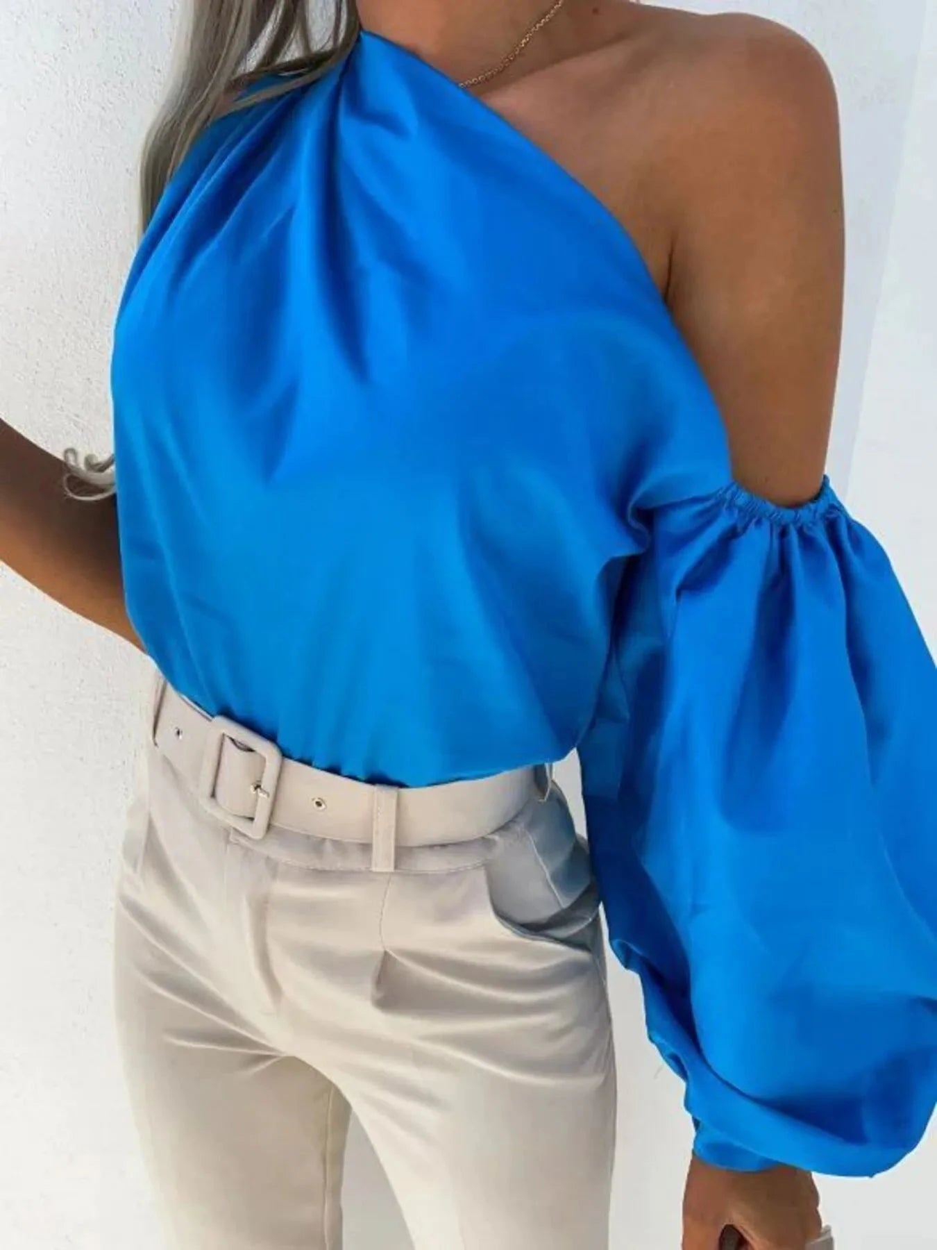 One Shoulder Puff Sleeve Blouse